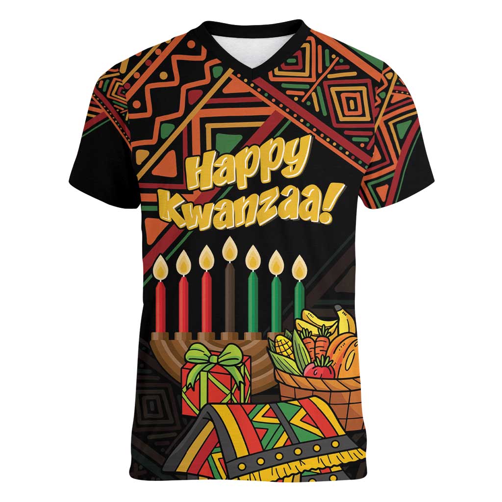 Personalized African Happy Kwanzaa Women V-Neck T-Shirt - Wonder Print Shop