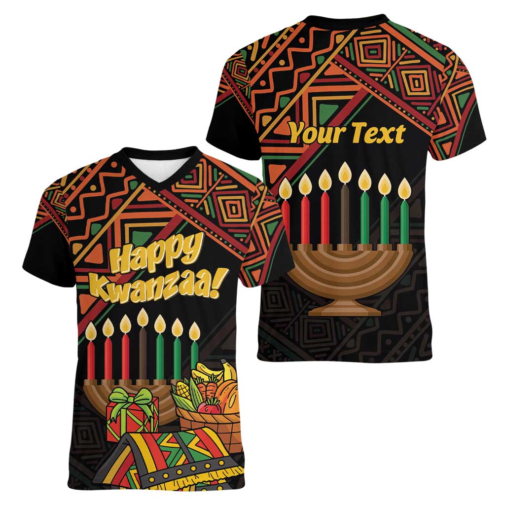 Personalized African Happy Kwanzaa Women V-Neck T-Shirt - Wonder Print Shop