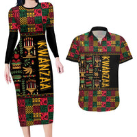 Kwanzaa African Pattern Couples Matching Long Sleeve Bodycon Dress and Hawaiian Shirt - Wonder Print Shop