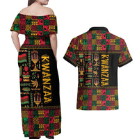Kwanzaa African Pattern Couples Matching Off Shoulder Maxi Dress and Hawaiian Shirt - Wonder Print Shop