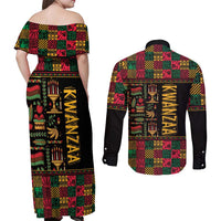 Kwanzaa African Pattern Couples Matching Off Shoulder Maxi Dress and Long Sleeve Button Shirt - Wonder Print Shop