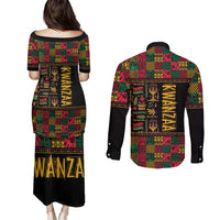 Kwanzaa African Pattern Couples Matching Puletasi and Long Sleeve Button Shirt - Wonder Print Shop