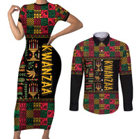 Kwanzaa African Pattern Couples Matching Short Sleeve Bodycon Dress and Long Sleeve Button Shirt - Wonder Print Shop