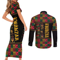 Kwanzaa African Pattern Couples Matching Short Sleeve Bodycon Dress and Long Sleeve Button Shirt - Wonder Print Shop