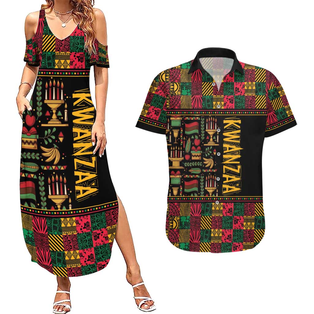 Kwanzaa African Pattern Couples Matching Summer Maxi Dress and Hawaiian Shirt - Wonder Print Shop