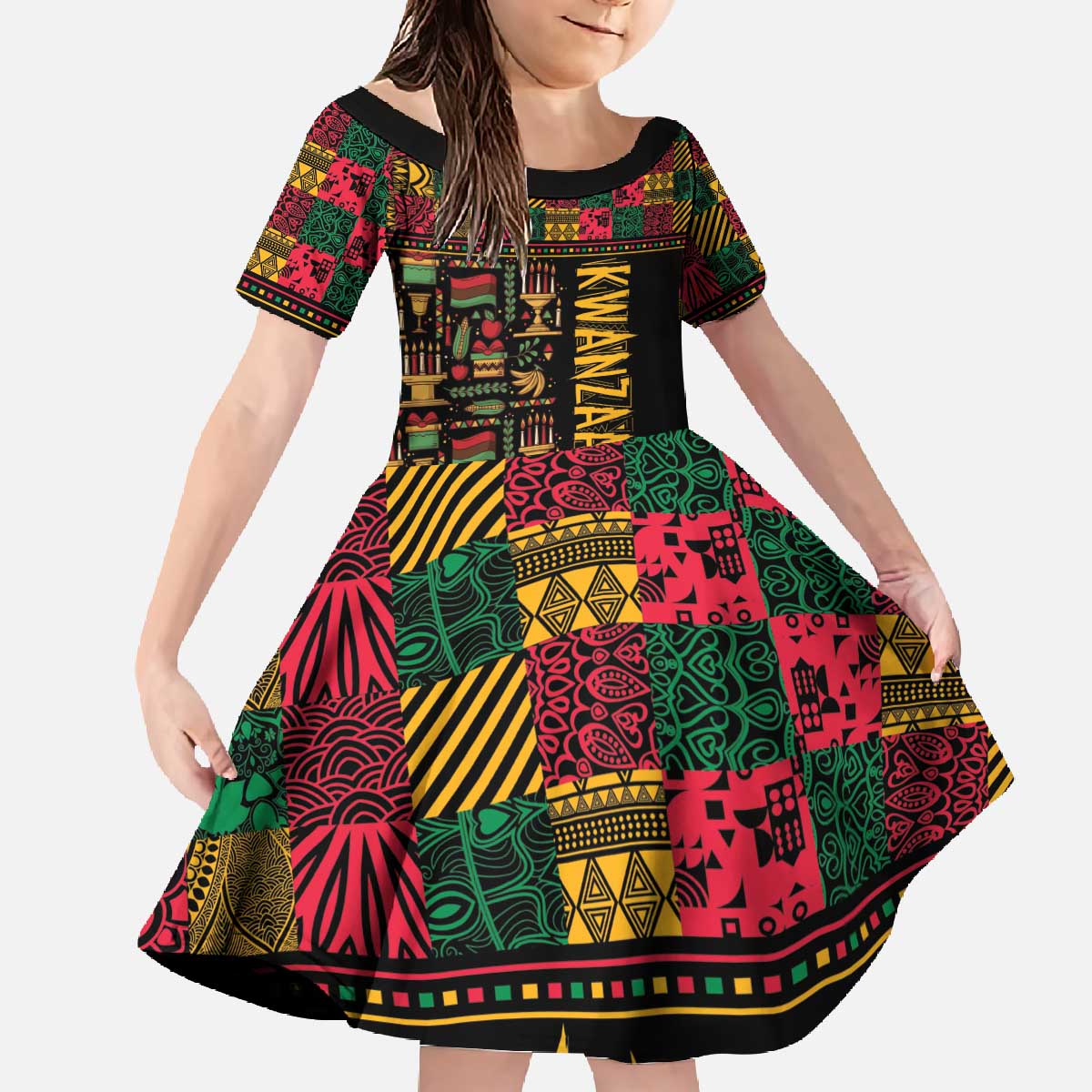 Kwanzaa African Pattern Family Matching Off The Shoulder Long Sleeve Dress and Hawaiian Shirt - Wonder Print Shop