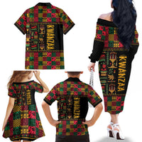 Kwanzaa African Pattern Family Matching Off The Shoulder Long Sleeve Dress and Hawaiian Shirt - Wonder Print Shop