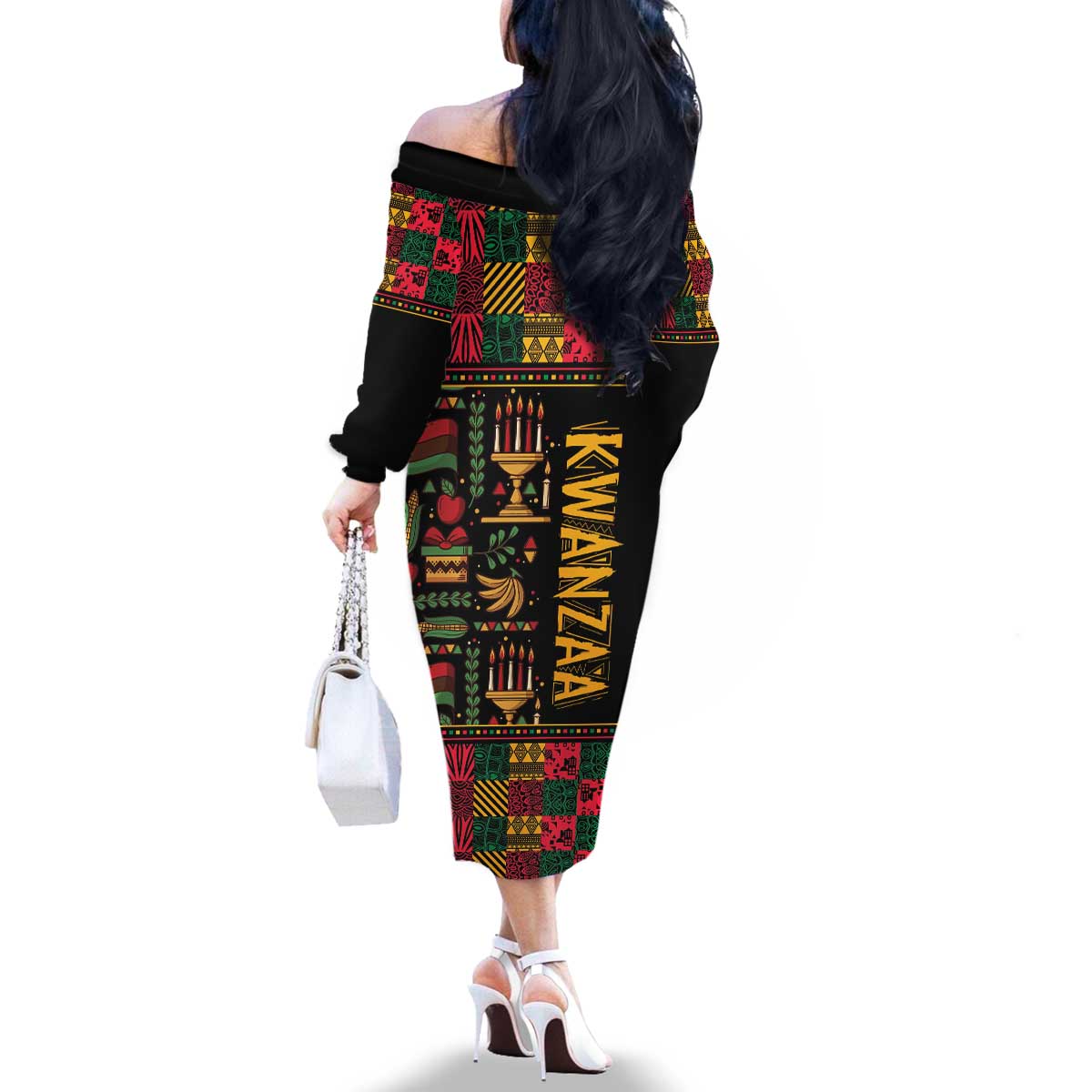Kwanzaa African Pattern Family Matching Off The Shoulder Long Sleeve Dress and Hawaiian Shirt - Wonder Print Shop