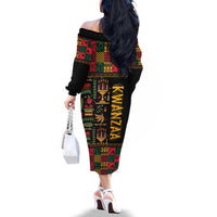 Kwanzaa African Pattern Family Matching Off The Shoulder Long Sleeve Dress and Hawaiian Shirt - Wonder Print Shop
