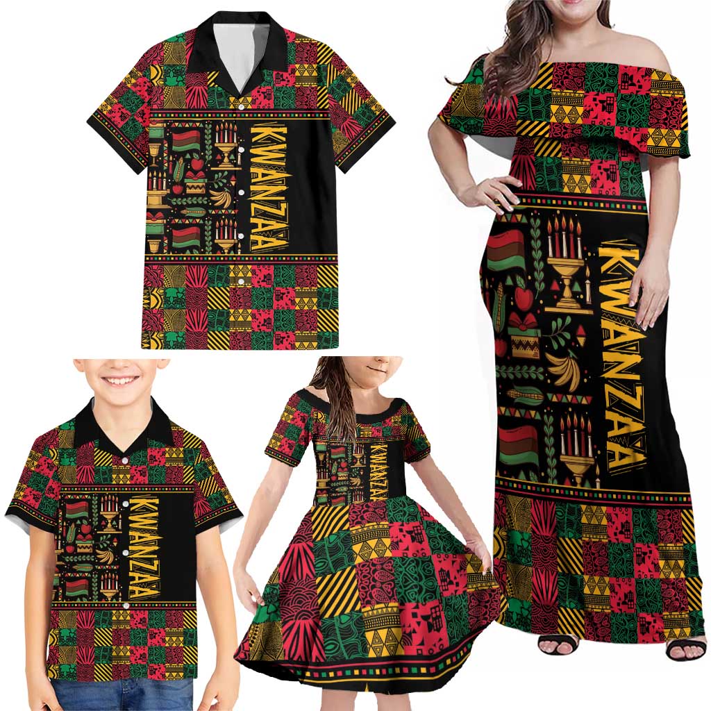 Kwanzaa African Pattern Family Matching Off Shoulder Maxi Dress and Hawaiian Shirt - Wonder Print Shop