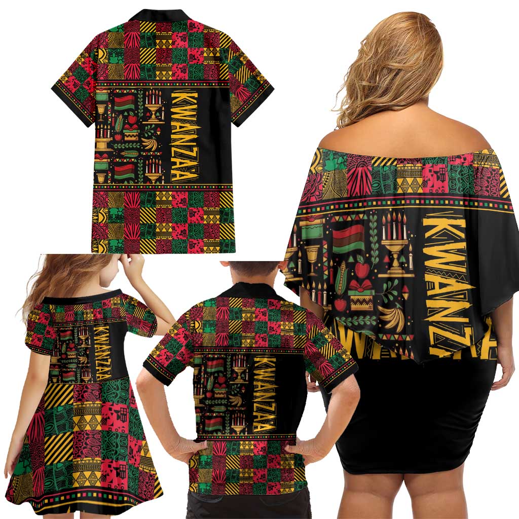 Kwanzaa African Pattern Family Matching Off Shoulder Short Dress and Hawaiian Shirt - Wonder Print Shop
