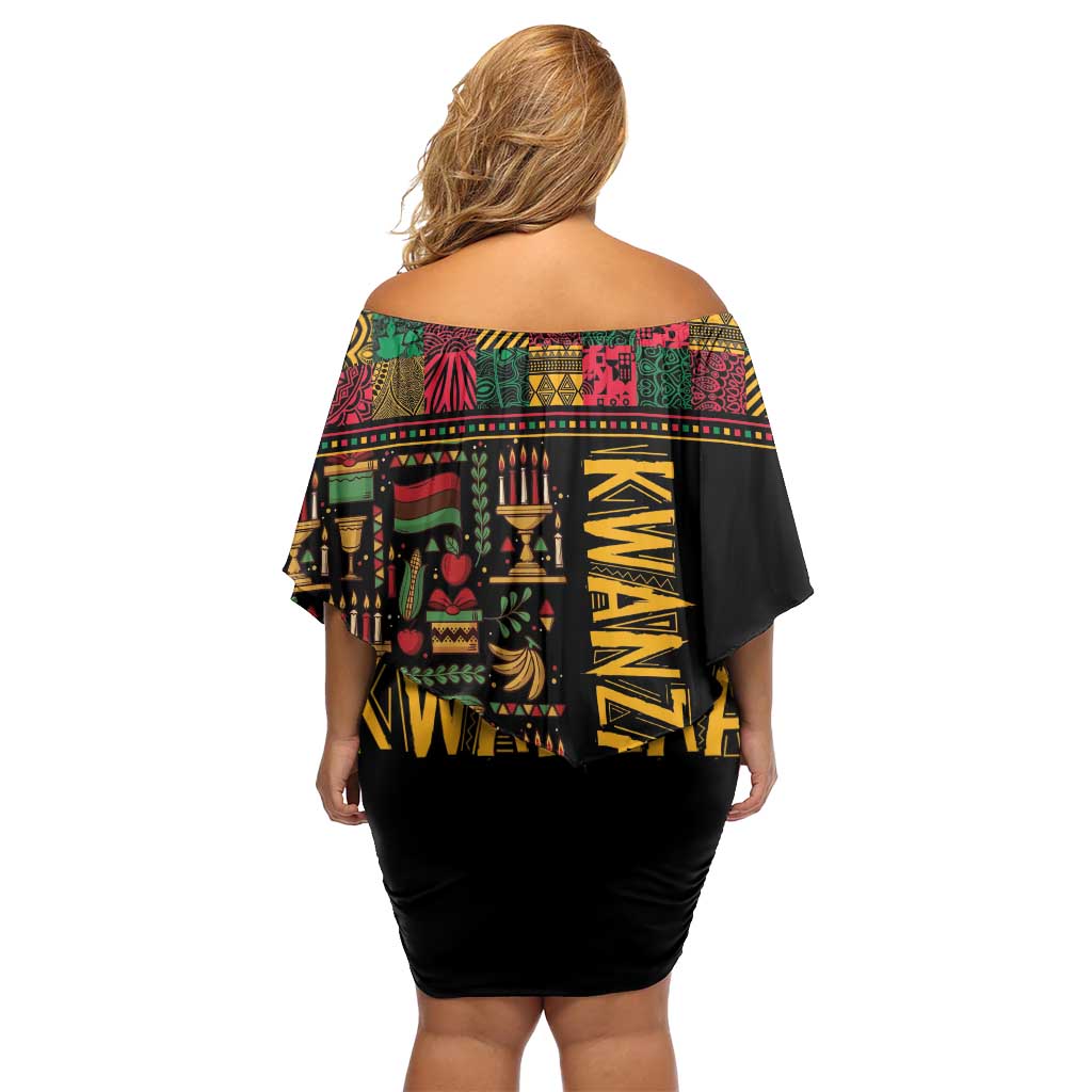 Kwanzaa African Pattern Family Matching Off Shoulder Short Dress and Hawaiian Shirt - Wonder Print Shop