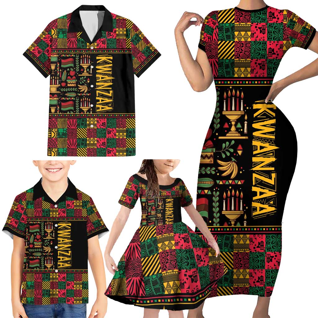 Kwanzaa African Pattern Family Matching Short Sleeve Bodycon Dress and Hawaiian Shirt - Wonder Print Shop