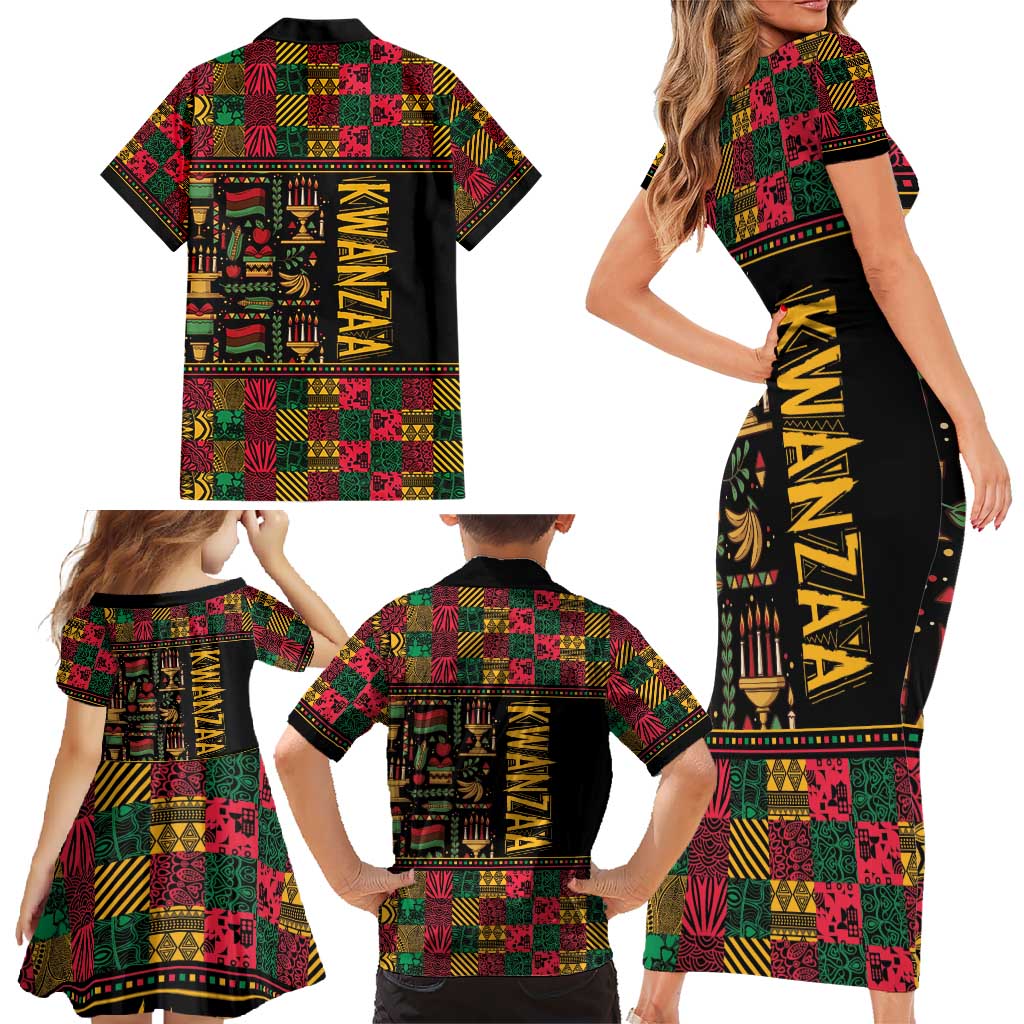 Kwanzaa African Pattern Family Matching Short Sleeve Bodycon Dress and Hawaiian Shirt - Wonder Print Shop