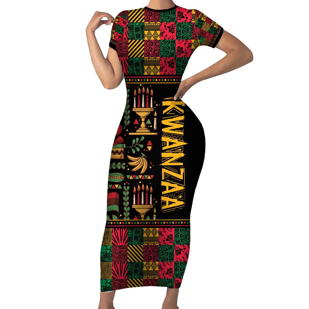 Kwanzaa African Pattern Family Matching Short Sleeve Bodycon Dress and Hawaiian Shirt - Wonder Print Shop