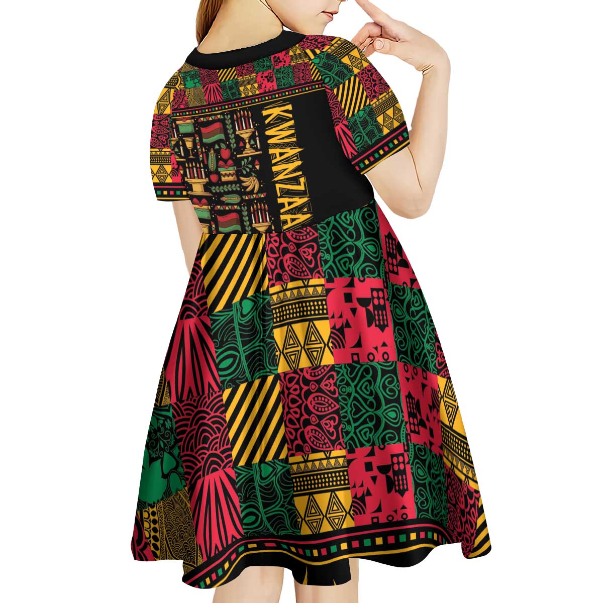 Kwanzaa African Pattern Kid Short Sleeve Dress - Wonder Print Shop
