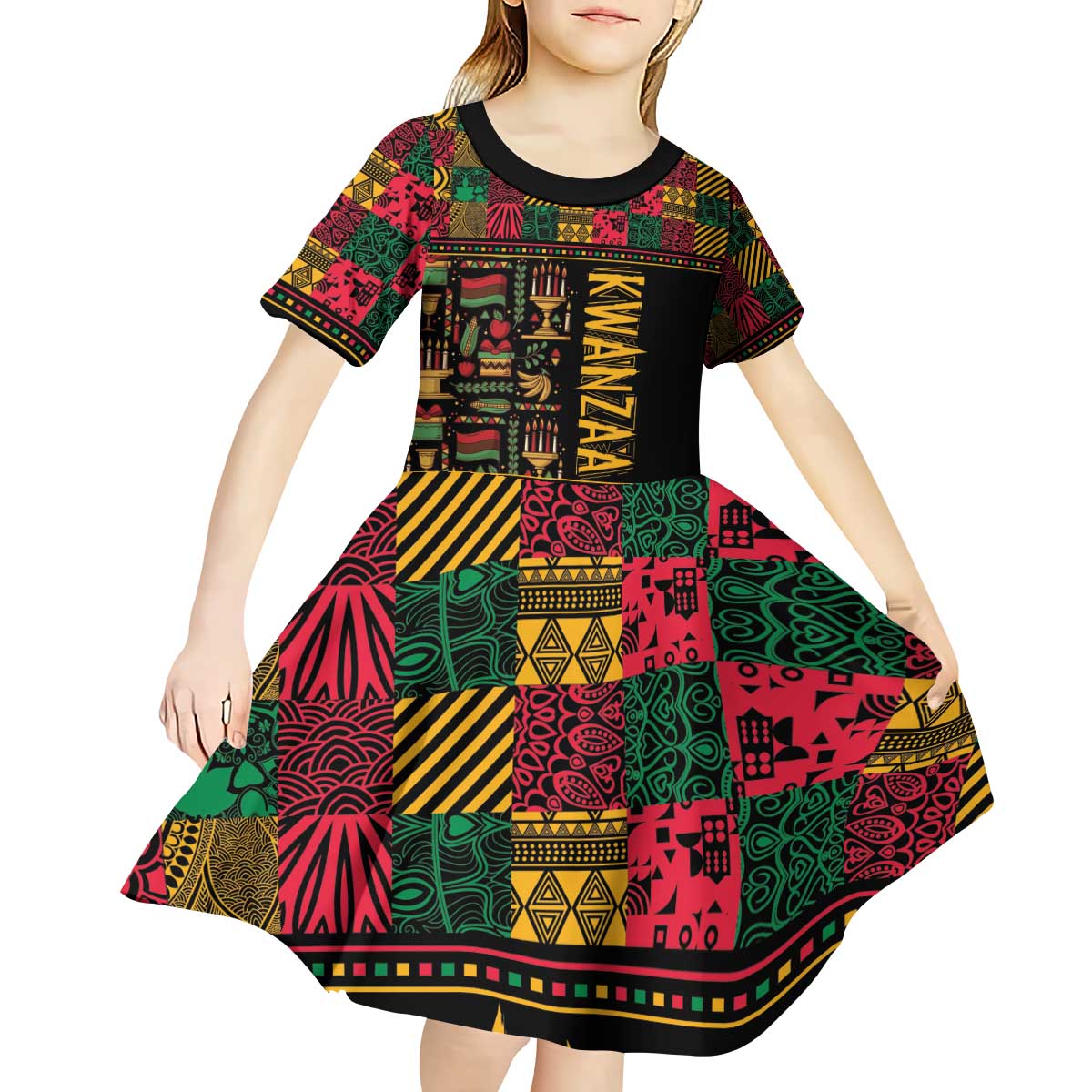 Kwanzaa African Pattern Kid Short Sleeve Dress - Wonder Print Shop