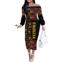Kwanzaa African Pattern Off The Shoulder Long Sleeve Dress - Wonder Print Shop