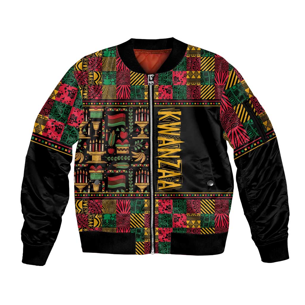 Kwanzaa African Pattern Sleeve Zip Bomber Jacket - Wonder Print Shop