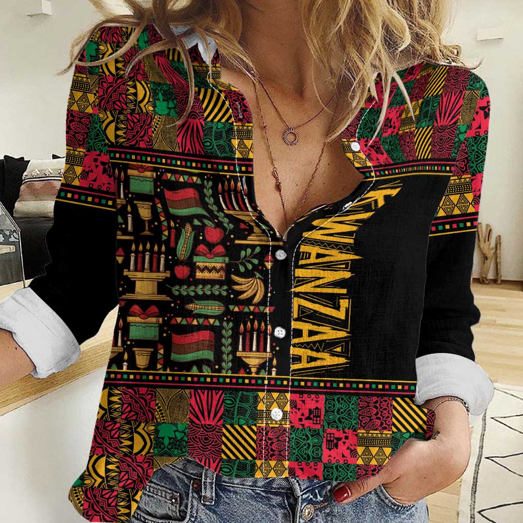 Kwanzaa African Pattern Women Casual Shirt - Wonder Print Shop