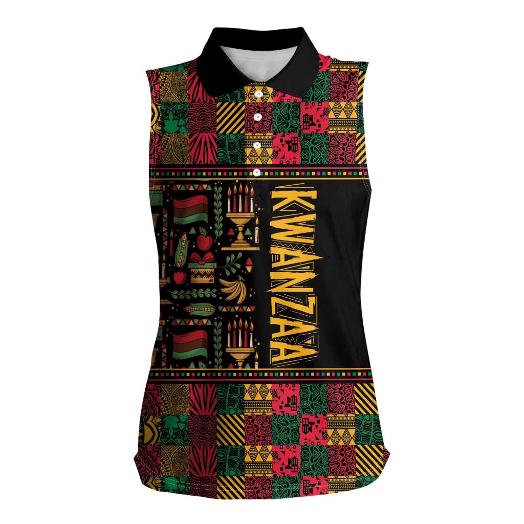 Kwanzaa African Pattern Women Sleeveless Polo Shirt - Wonder Print Shop