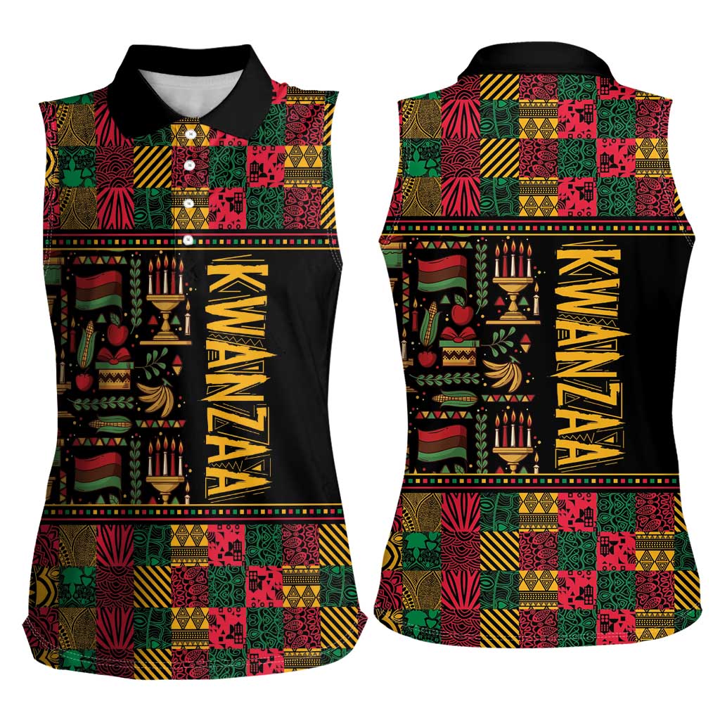 Kwanzaa African Pattern Women Sleeveless Polo Shirt - Wonder Print Shop