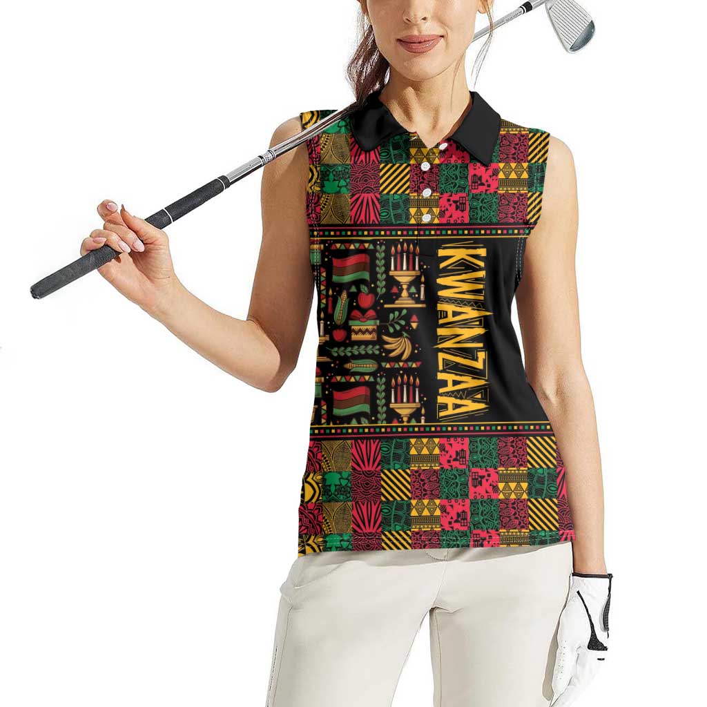 Kwanzaa African Pattern Women Sleeveless Polo Shirt - Wonder Print Shop