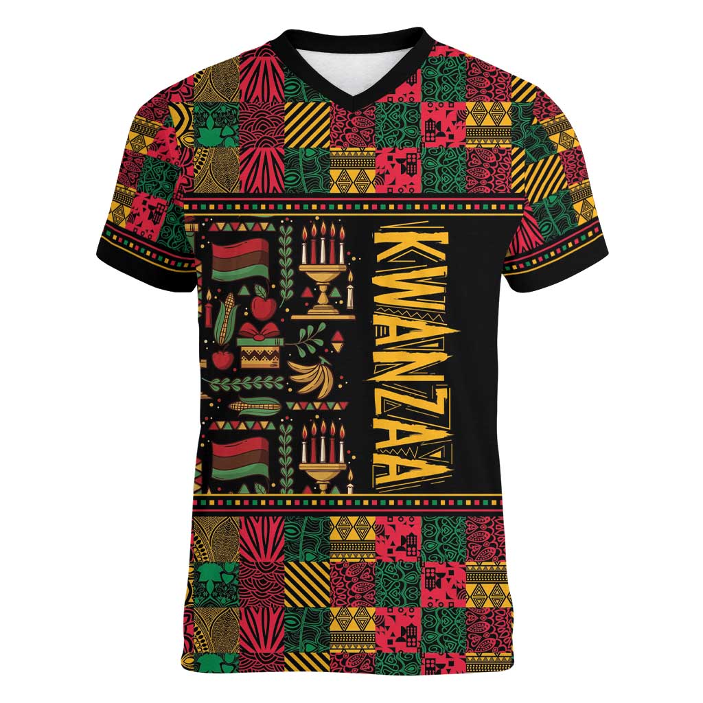 Kwanzaa African Pattern Women V-Neck T-Shirt - Wonder Print Shop
