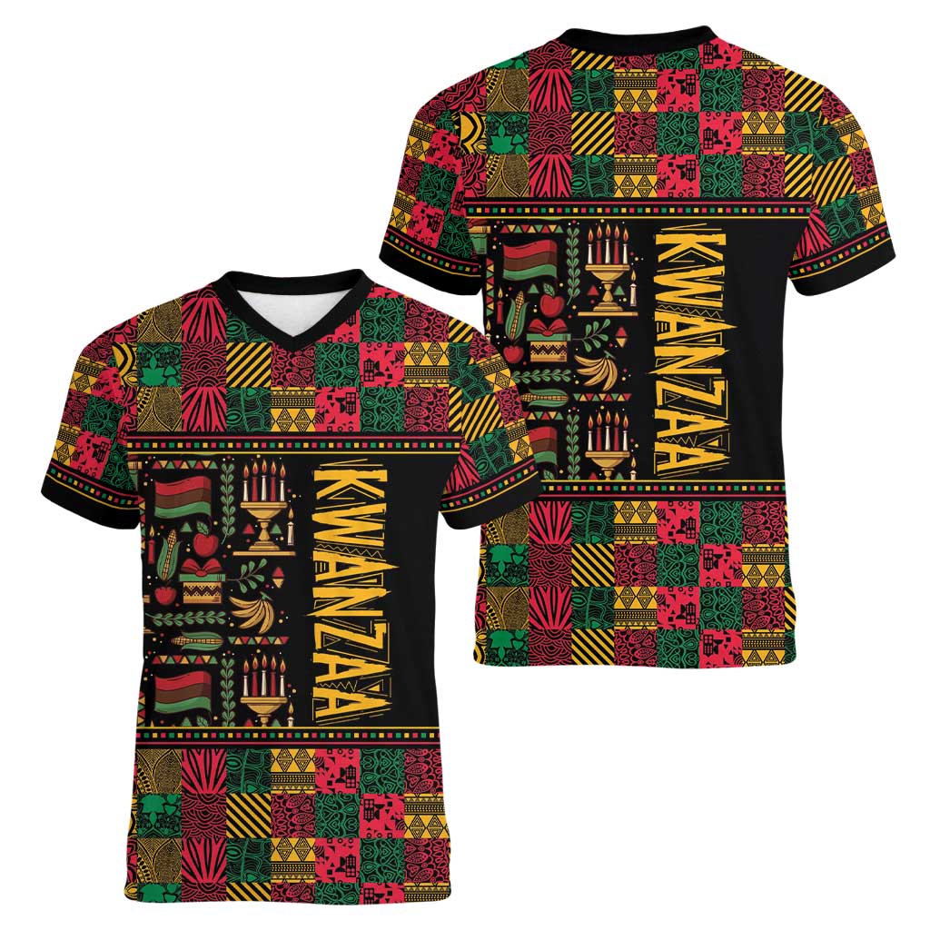 Kwanzaa African Pattern Women V-Neck T-Shirt - Wonder Print Shop