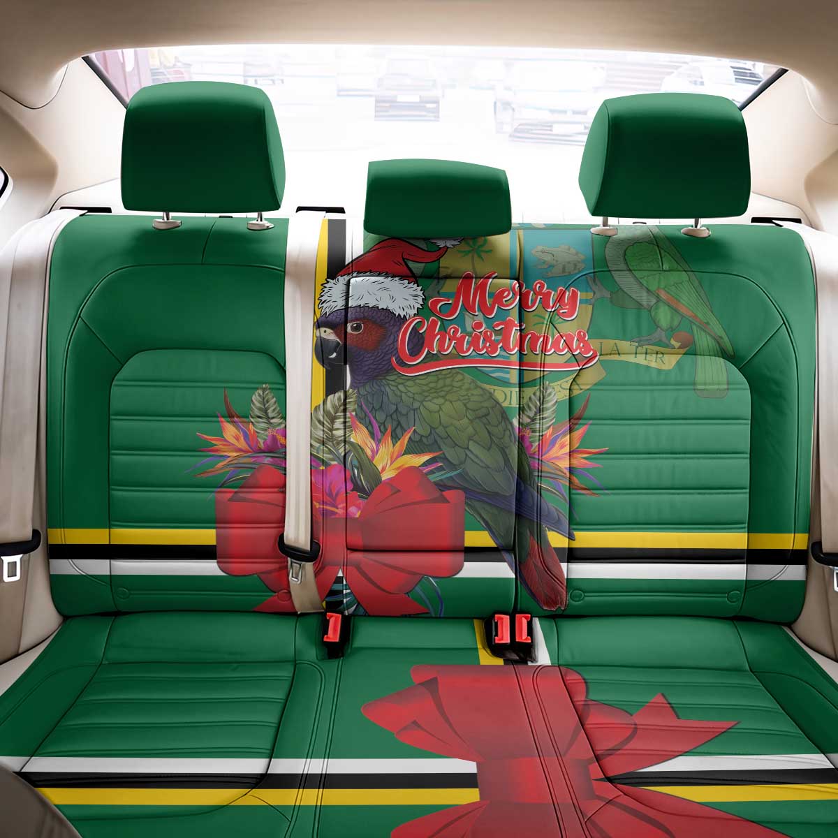 Dominica Christmas Coquette Bow Back Car Seat Cover Sisserou Parrot Tropical Flower - Wonder Print Shop