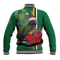 Dominica Christmas Coquette Bow Baseball Jacket Sisserou Parrot Tropical Flower - Wonder Print Shop