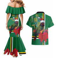 Dominica Christmas Coquette Bow Couples Matching Mermaid Dress and Hawaiian Shirt Sisserou Parrot Tropical Flower - Wonder Print Shop