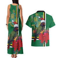 Dominica Christmas Coquette Bow Couples Matching Tank Maxi Dress and Hawaiian Shirt Sisserou Parrot Tropical Flower - Wonder Print Shop