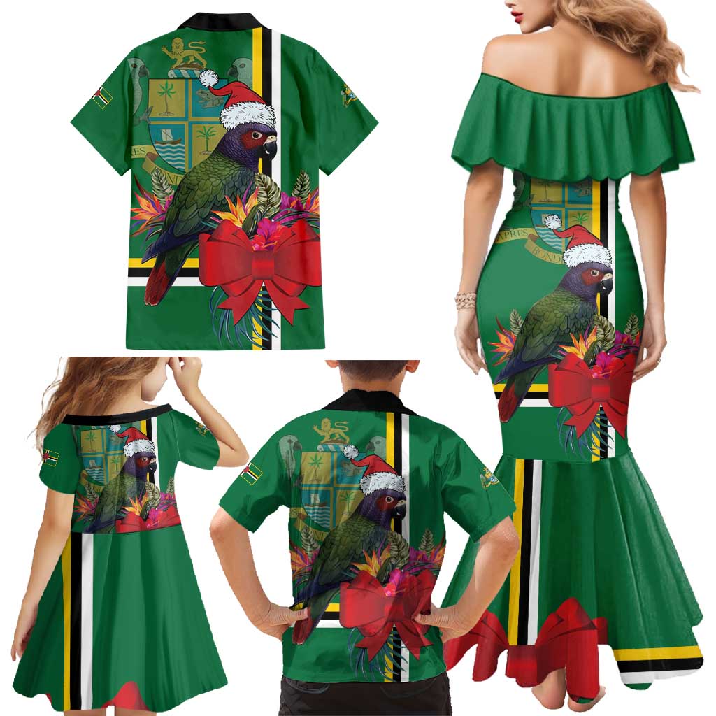 Dominica Christmas Coquette Bow Family Matching Mermaid Dress and Hawaiian Shirt Sisserou Parrot Tropical Flower - Wonder Print Shop
