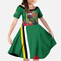 Dominica Christmas Coquette Bow Family Matching Off The Shoulder Long Sleeve Dress and Hawaiian Shirt Sisserou Parrot Tropical Flower - Wonder Print Shop
