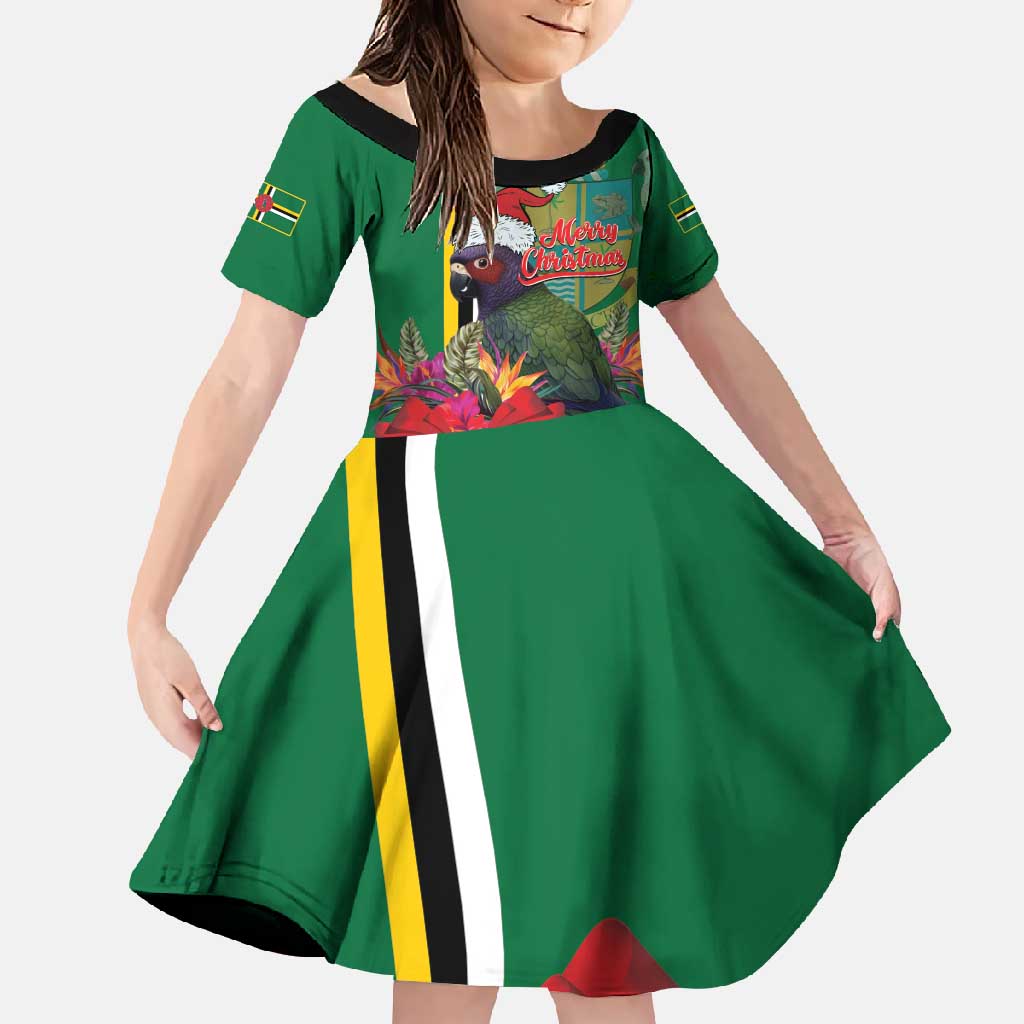 Dominica Christmas Coquette Bow Family Matching Off Shoulder Maxi Dress and Hawaiian Shirt Sisserou Parrot Tropical Flower - Wonder Print Shop