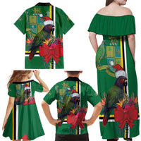 Dominica Christmas Coquette Bow Family Matching Off Shoulder Maxi Dress and Hawaiian Shirt Sisserou Parrot Tropical Flower - Wonder Print Shop