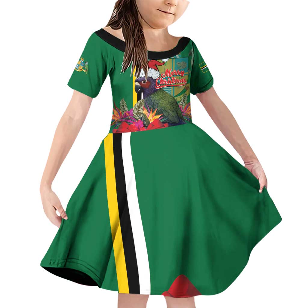 Dominica Christmas Coquette Bow Family Matching Off Shoulder Short Dress and Hawaiian Shirt Sisserou Parrot Tropical Flower - Wonder Print Shop
