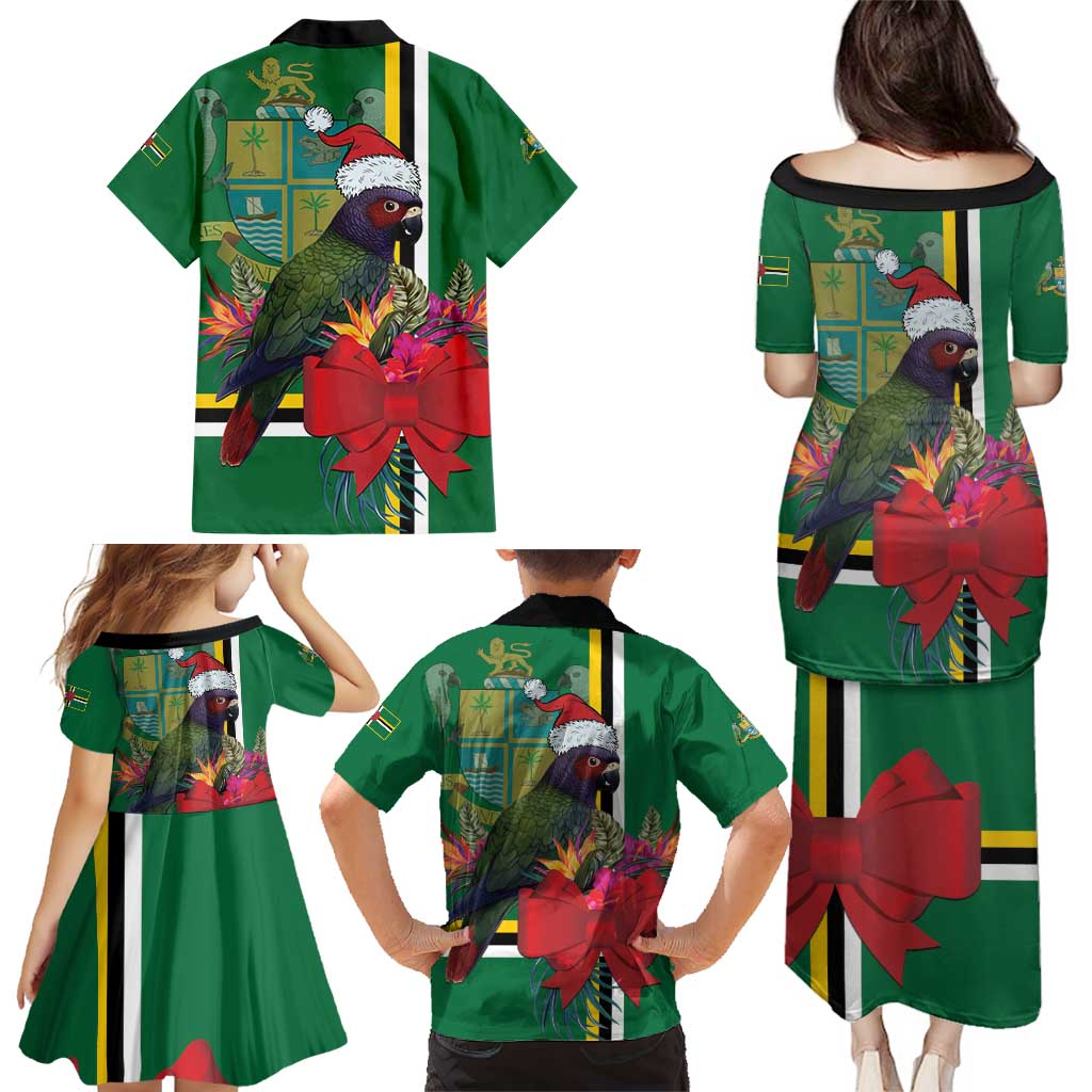 Dominica Christmas Coquette Bow Family Matching Puletasi and Hawaiian Shirt Sisserou Parrot Tropical Flower - Wonder Print Shop