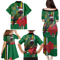Dominica Christmas Coquette Bow Family Matching Puletasi and Hawaiian Shirt Sisserou Parrot Tropical Flower - Wonder Print Shop