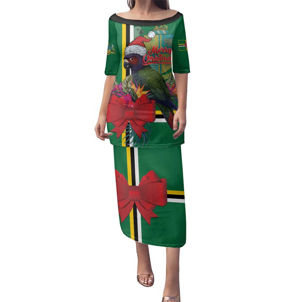 Dominica Christmas Coquette Bow Family Matching Puletasi and Hawaiian Shirt Sisserou Parrot Tropical Flower - Wonder Print Shop