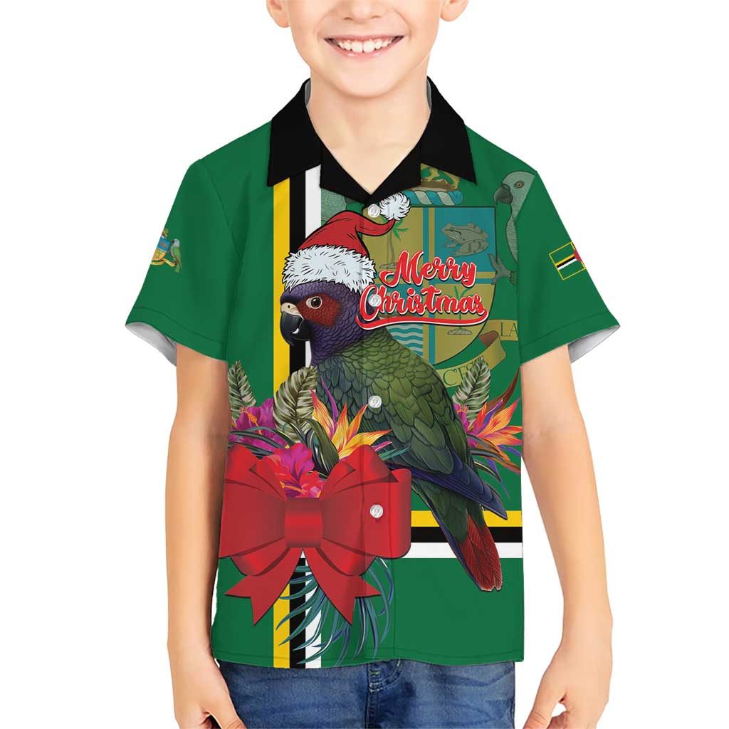 Dominica Christmas Coquette Bow Family Matching Short Sleeve Bodycon Dress and Hawaiian Shirt Sisserou Parrot Tropical Flower - Wonder Print Shop