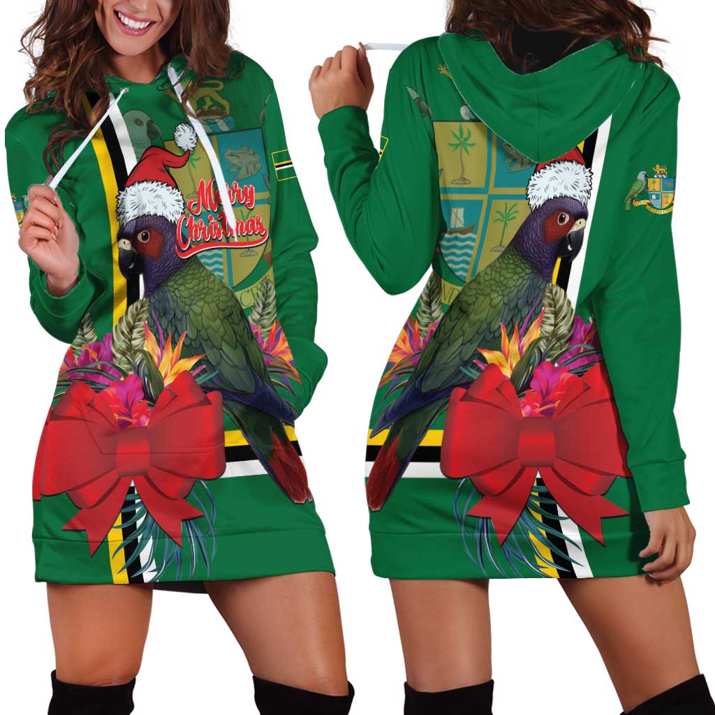 Dominica Christmas Coquette Bow Hoodie Dress Sisserou Parrot Tropical Flower - Wonder Print Shop