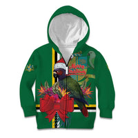 Dominica Christmas Coquette Bow Kid Hoodie Sisserou Parrot Tropical Flower - Wonder Print Shop