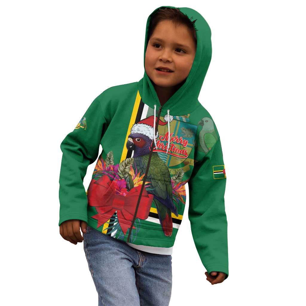 Dominica Christmas Coquette Bow Kid Hoodie Sisserou Parrot Tropical Flower - Wonder Print Shop