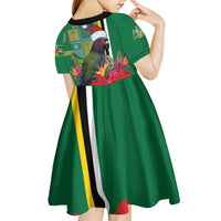 Dominica Christmas Coquette Bow Kid Short Sleeve Dress Sisserou Parrot Tropical Flower - Wonder Print Shop