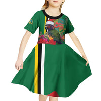 Dominica Christmas Coquette Bow Kid Short Sleeve Dress Sisserou Parrot Tropical Flower - Wonder Print Shop
