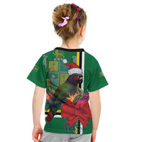 Dominica Christmas Coquette Bow Kid T Shirt Sisserou Parrot Tropical Flower - Wonder Print Shop