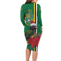 Dominica Christmas Coquette Bow Long Sleeve Bodycon Dress Sisserou Parrot Tropical Flower - Wonder Print Shop