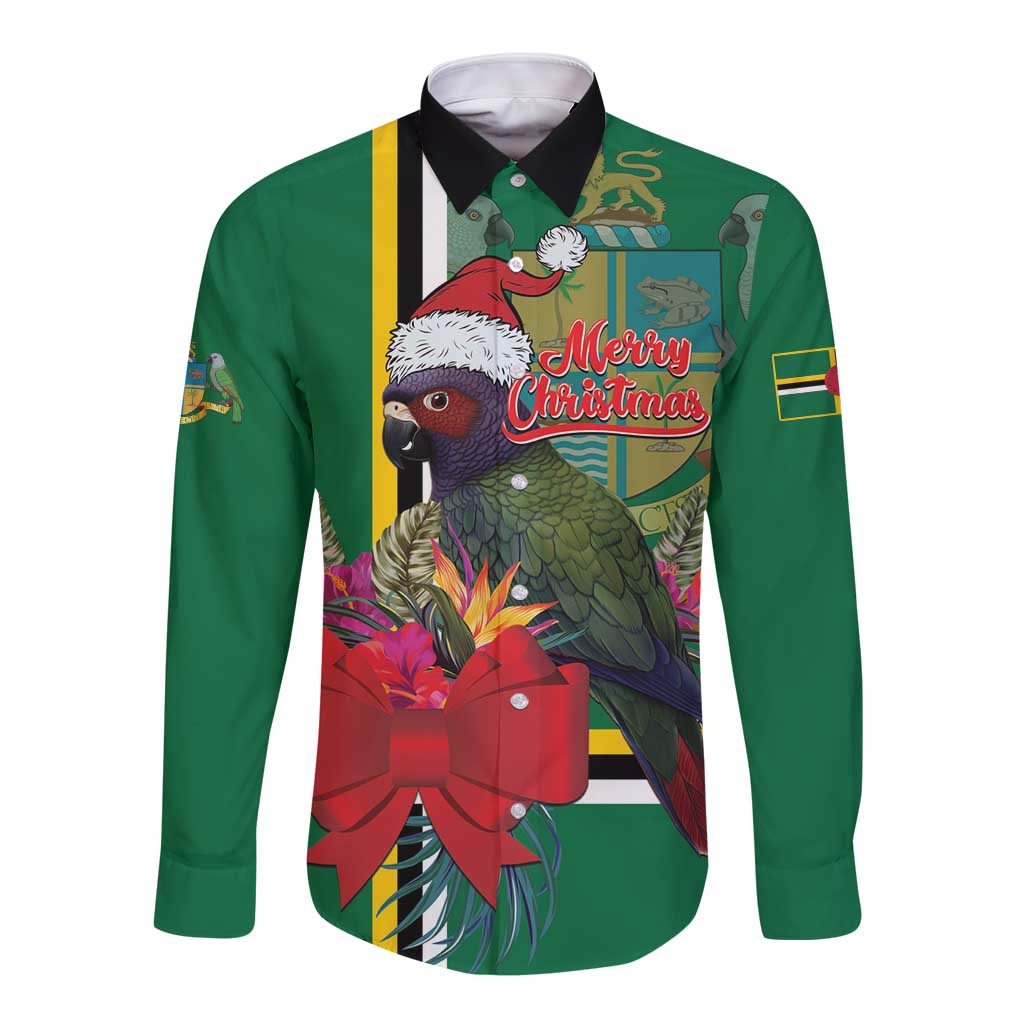 Dominica Christmas Coquette Bow Long Sleeve Button Shirt Sisserou Parrot Tropical Flower - Wonder Print Shop